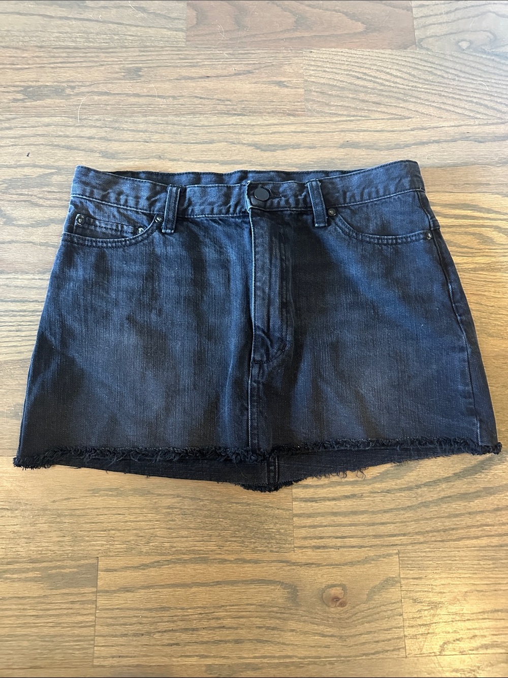 Free People Black Denim Cutoff Skirt